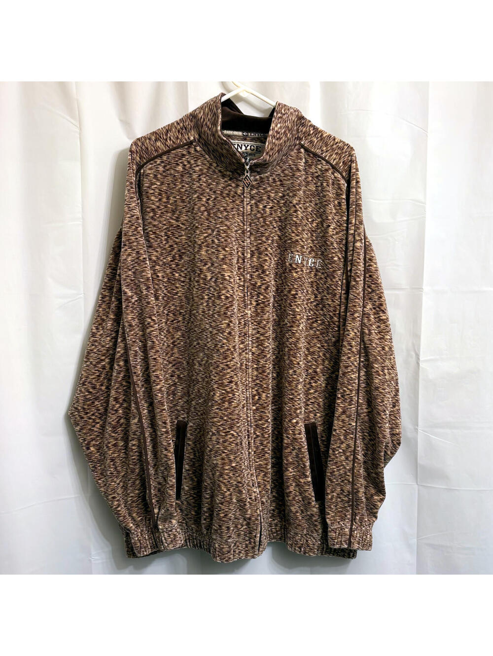ENYCE Men's 3XL Brown Speckled Full Zip Fleece Track Jacket Mock Neck